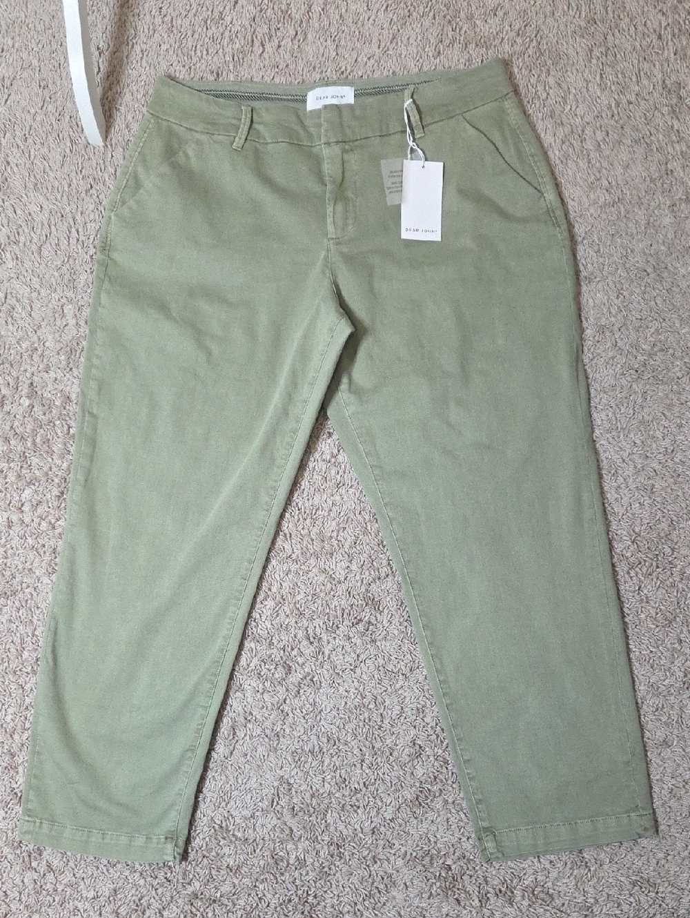 NWT Dear John Olive Green Chino Capri, Size 32, $158.00